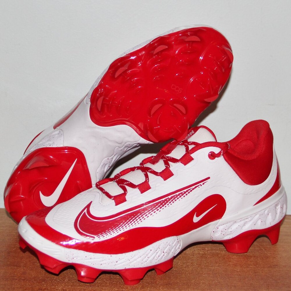 Nike Alpha Huarache Elite 4 Low MCS Baseball Cleats Mens 12 13 White Red